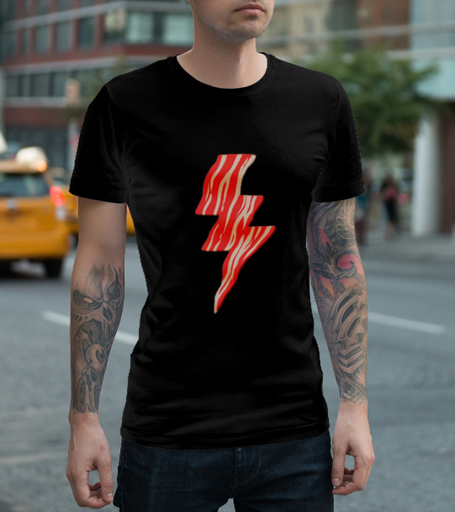 Last Man on Earth Bacon Lightning Bolt Striped 로고 T-Shirt