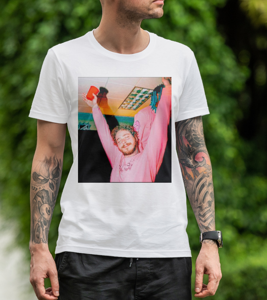 Malone Pink Shirt Red Cup Hands Up T-Shirt