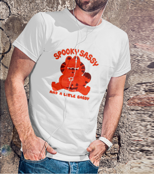 Spooky Sassy And A Little Gassy Halloween Cat Eating Candy T-Shirt