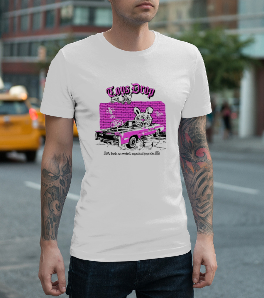 Tops Drop Feels So Weird Mystical Joyride Pink Lowrider with Cartoon Graffiti T-Shirt