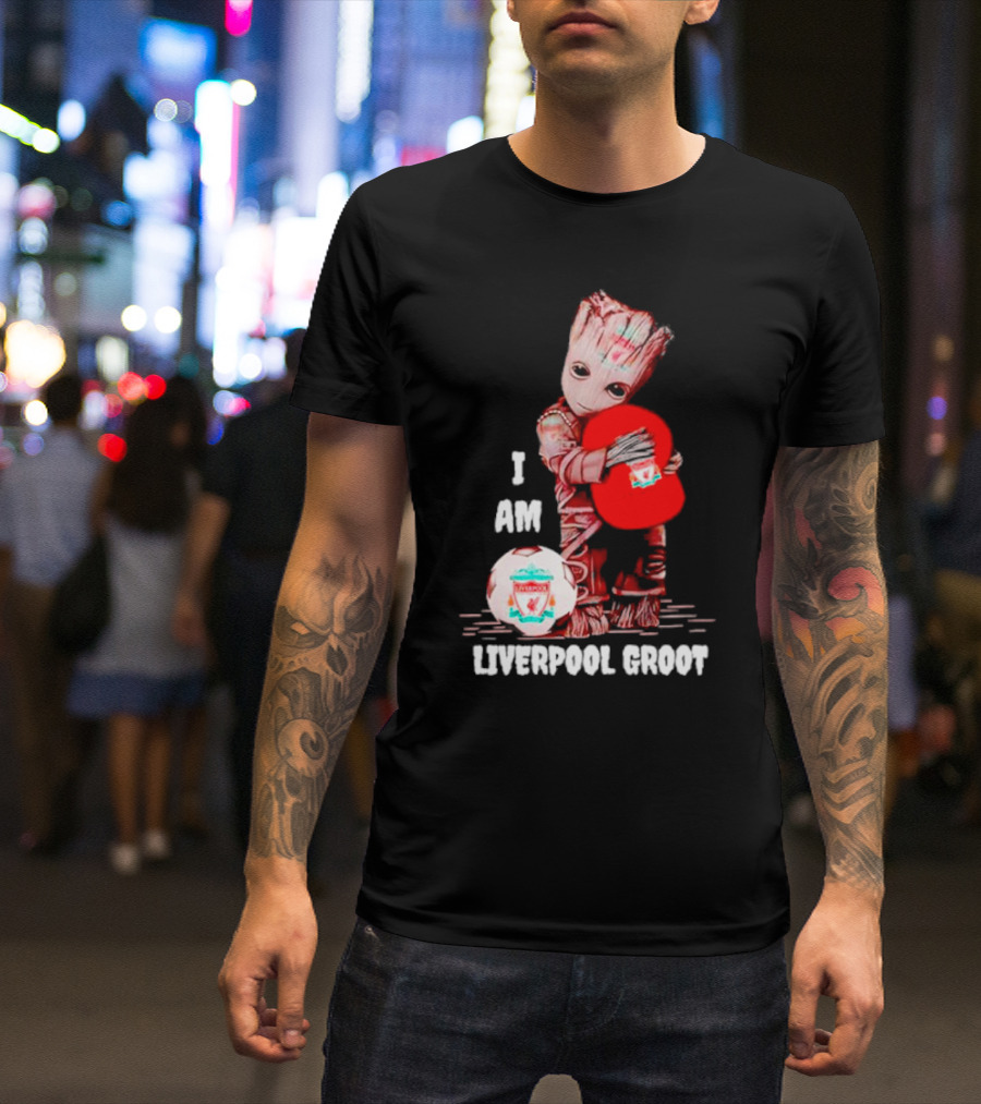 Groot I Am Liverpool FC Soccer Ball Hugging Tree Creature T-Shirt