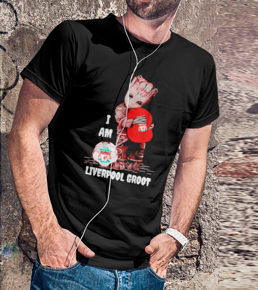 Groot I Am Liverpool FC Soccer Ball Hugging Tree Creature T-Shirt