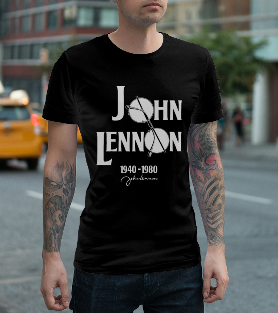 John Lennon 1940-1980 Peace Symbol Signature T-Shirt