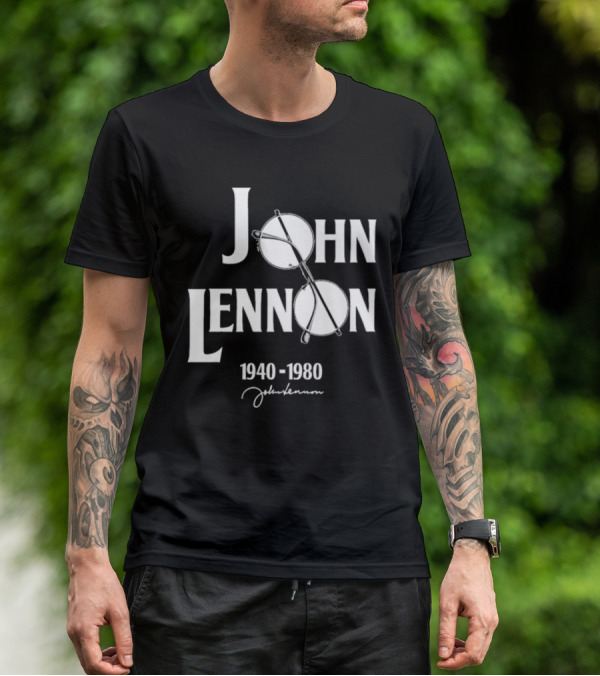 John Lennon 1940-1980 Peace Symbol Signature T-Shirt