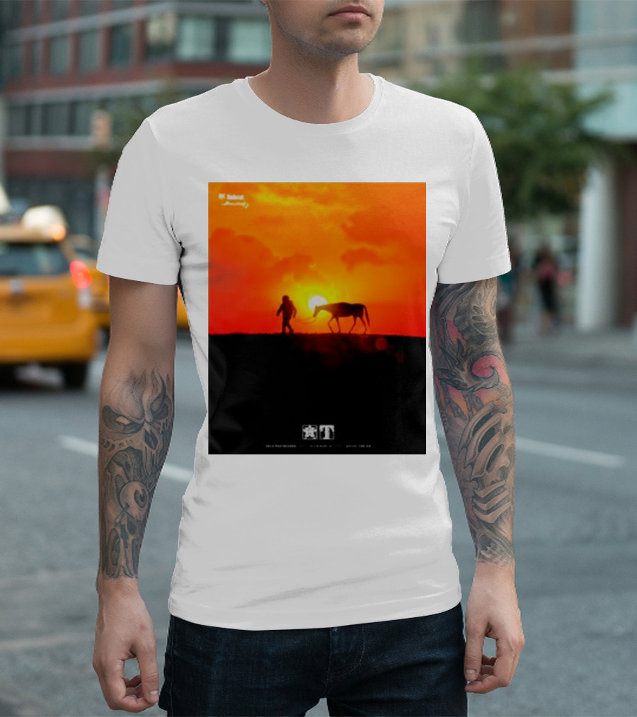 Houston Sunset Astronaut With Horse In Space City Meets Wild West T-Shirt