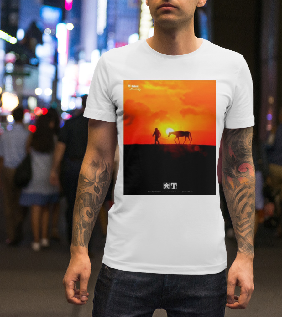 Houston Sunset Astronaut With Horse In Space City Meets Wild West T-Shirt