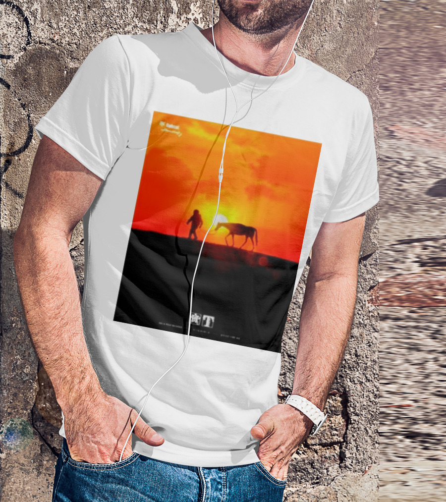 Houston Sunset Astronaut With Horse In Space City Meets Wild West T-Shirt