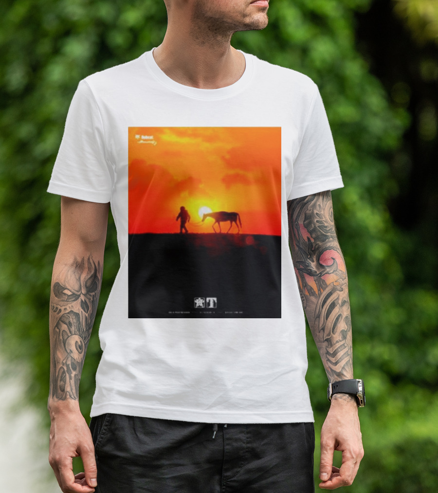 Houston Sunset Astronaut With Horse In Space City Meets Wild West T-Shirt