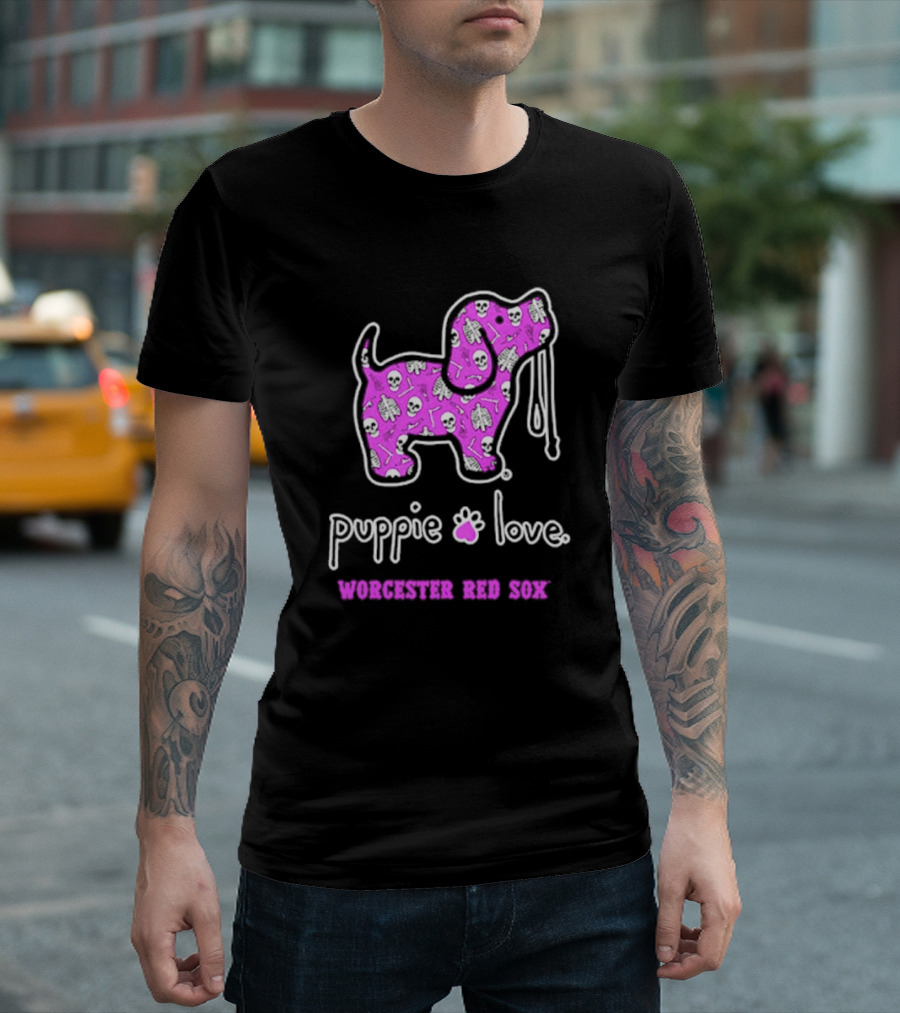 Puppie Love Worcester Red Sox Pink Heart Dog T-Shirt