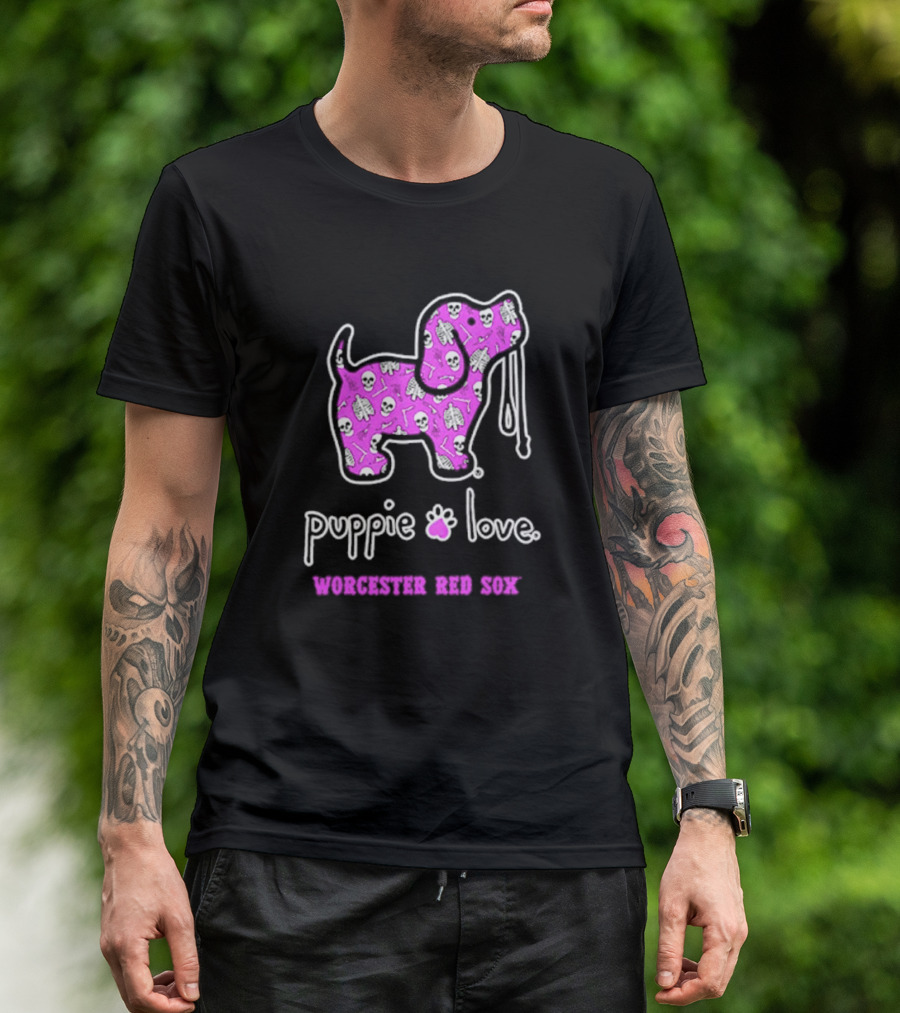 Puppie Love Worcester Red Sox Pink Heart Dog T-Shirt