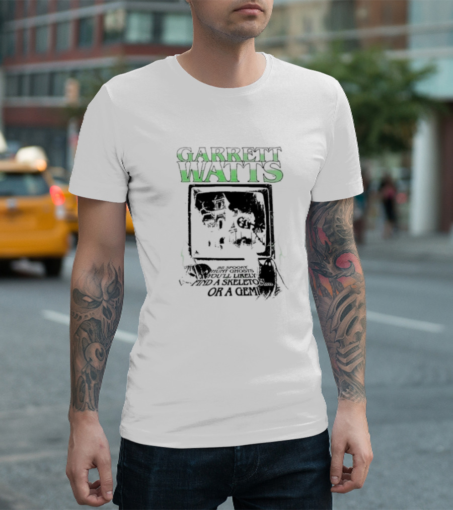 Garrett Watts Haunted Ghosts Skeleton Gem TV House Image T-Shirt
