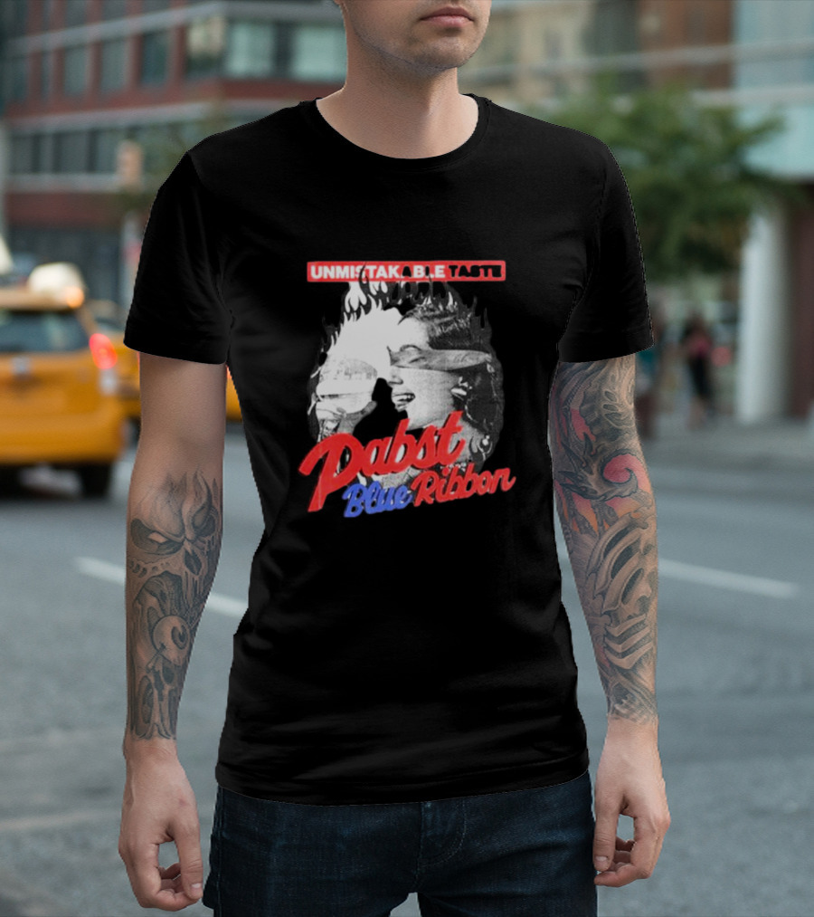 Unmistakable Taste Pabst Blue Ribbon Fiery T-Shirt