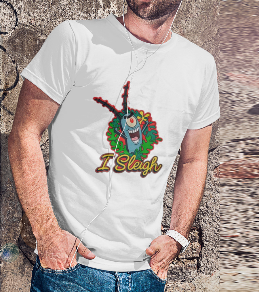 SpongeBob SquarePants Plankton I Sleigh Christmas Holiday Wreath T-Shirt