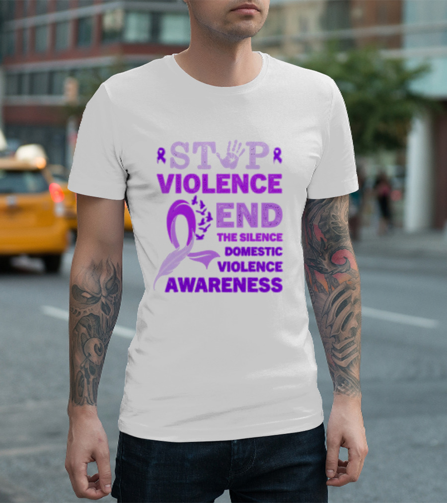 Stop Violence End the Silence Domestic Violence Awareness Purple T-Shirt