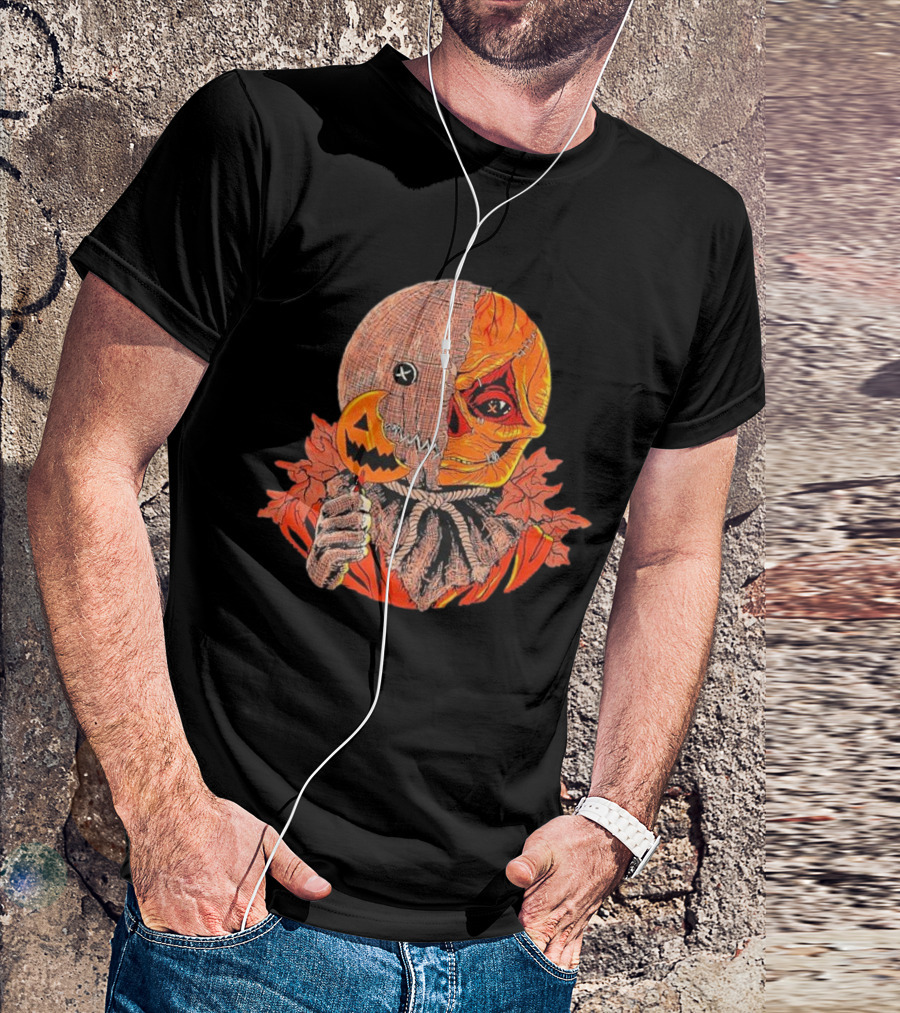 Horrors Of Halloween Trick R Treat Pumpkin Skull Mask T-Shirt