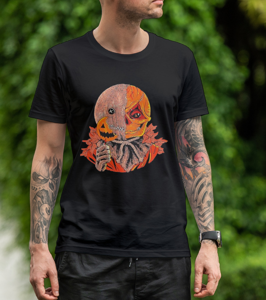 Horrors Of Halloween Trick R Treat Pumpkin Skull Mask T-Shirt