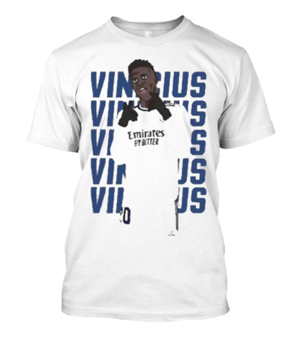 Vinicius Junior Portrait With Textured Blue Repeated Name T-Shirt