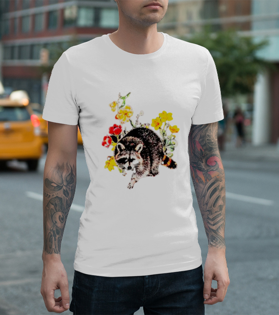 Raccoon With Vibrant Floral Arrangement T-Shirt