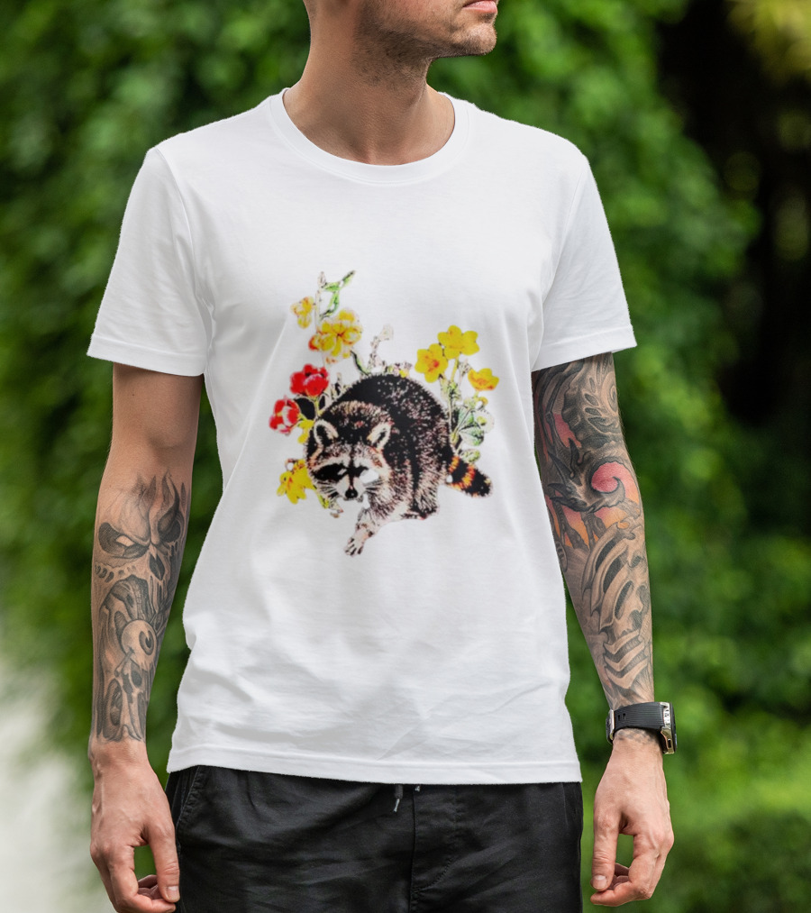 Raccoon With Vibrant Floral Arrangement T-Shirt