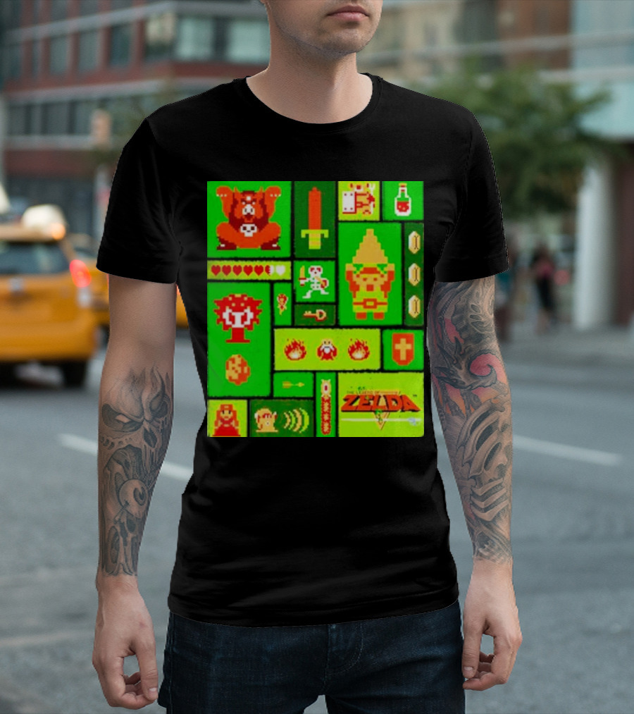 Legend of Zelda Pixel Art Collage Retro Gaming Icons T-Shirt