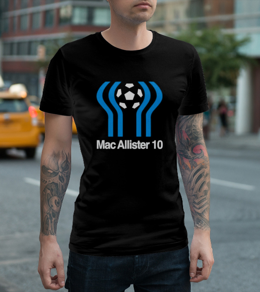 Mac Allister 10 Retro Soccer Ball Blue Stripes T-Shirt