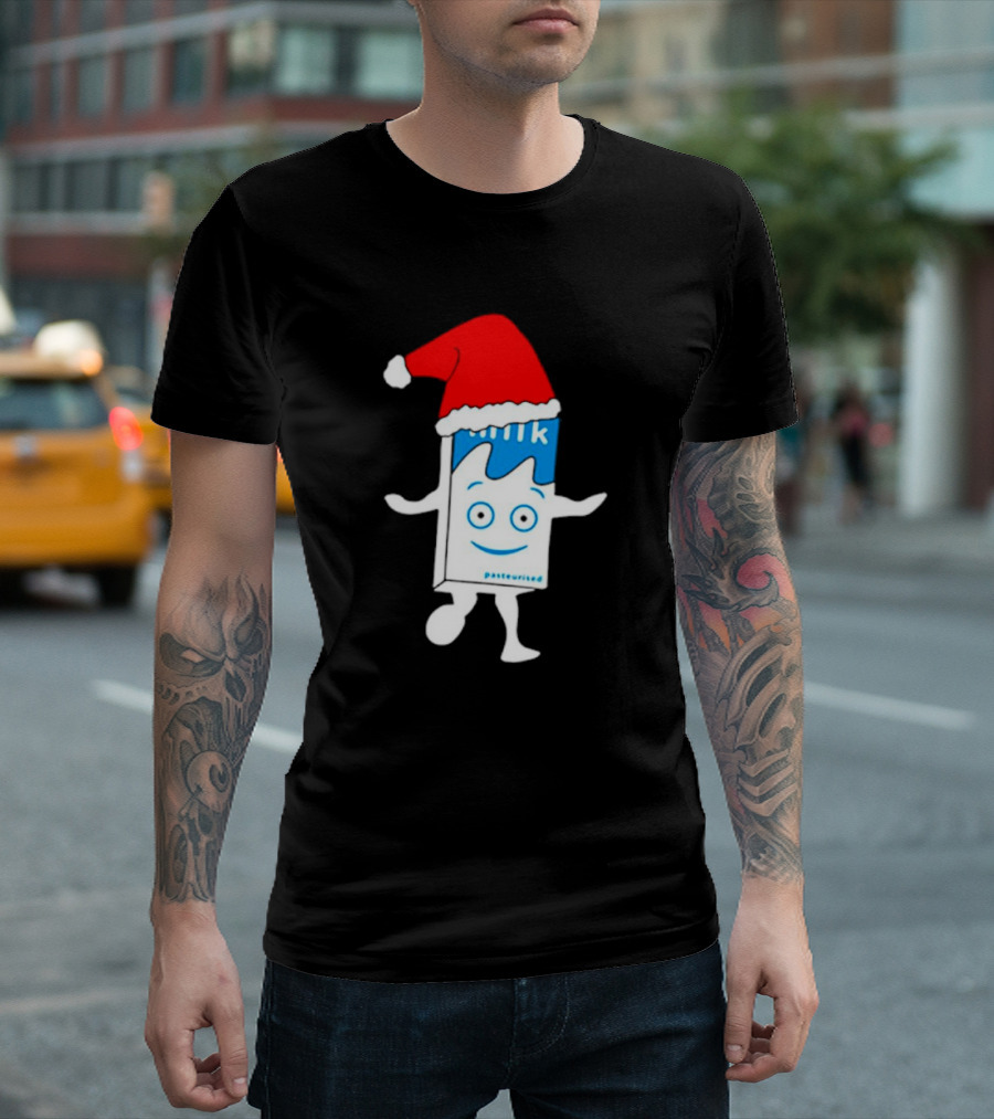 Sana Pasteurized Milk Carton with Christmas Santa Hat T-Shirt