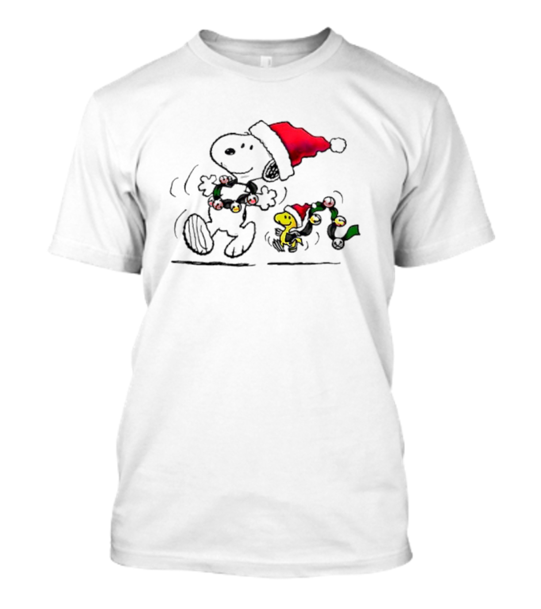 Snoopy Santa Christmas Lights With Woodstock T-Shirt