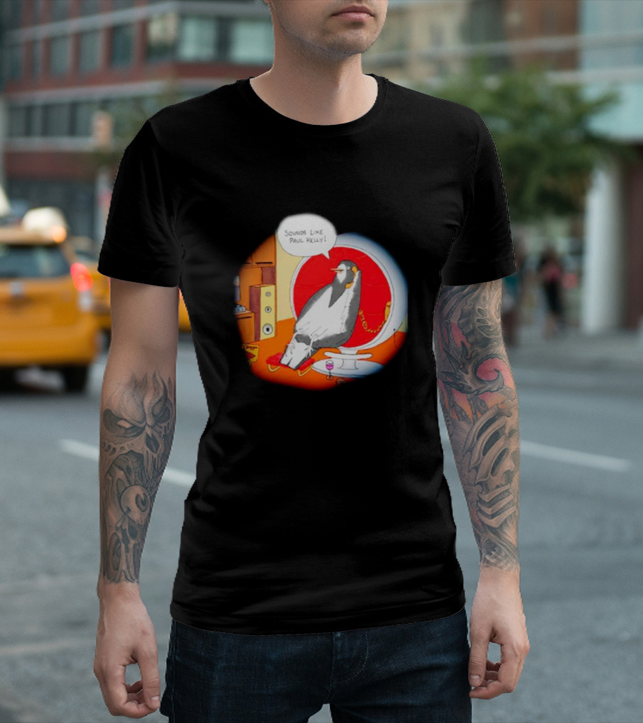 Sounds Like Paul Kelly Penguin Listening to Music in Modern Room T-Shirt