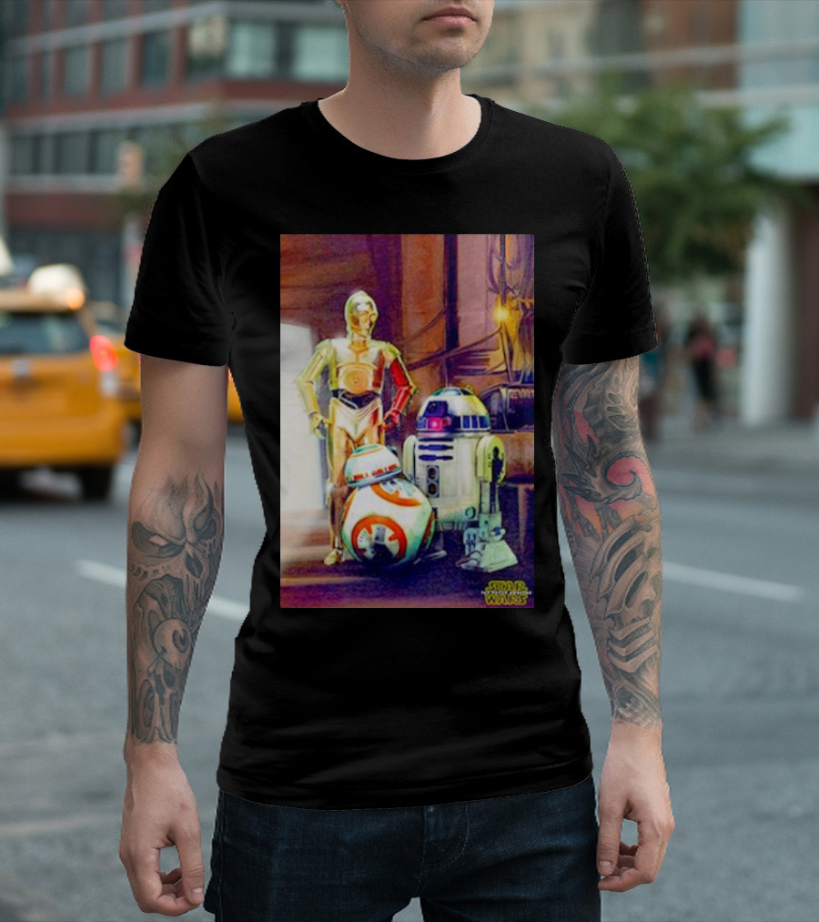 Three Droids C-3PO R2-D2 BB-8 Star Wars The Force Awakens T-Shirt