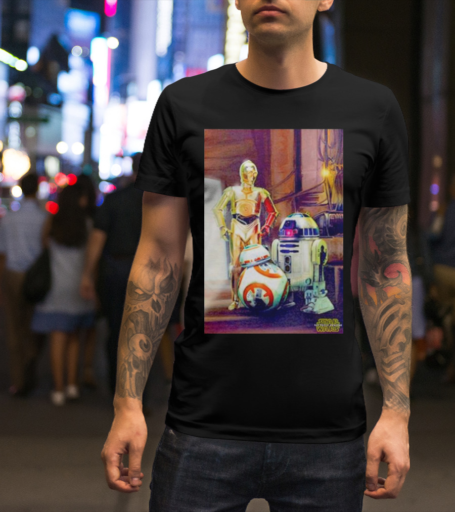 Three Droids C-3PO R2-D2 BB-8 Star Wars The Force Awakens T-Shirt