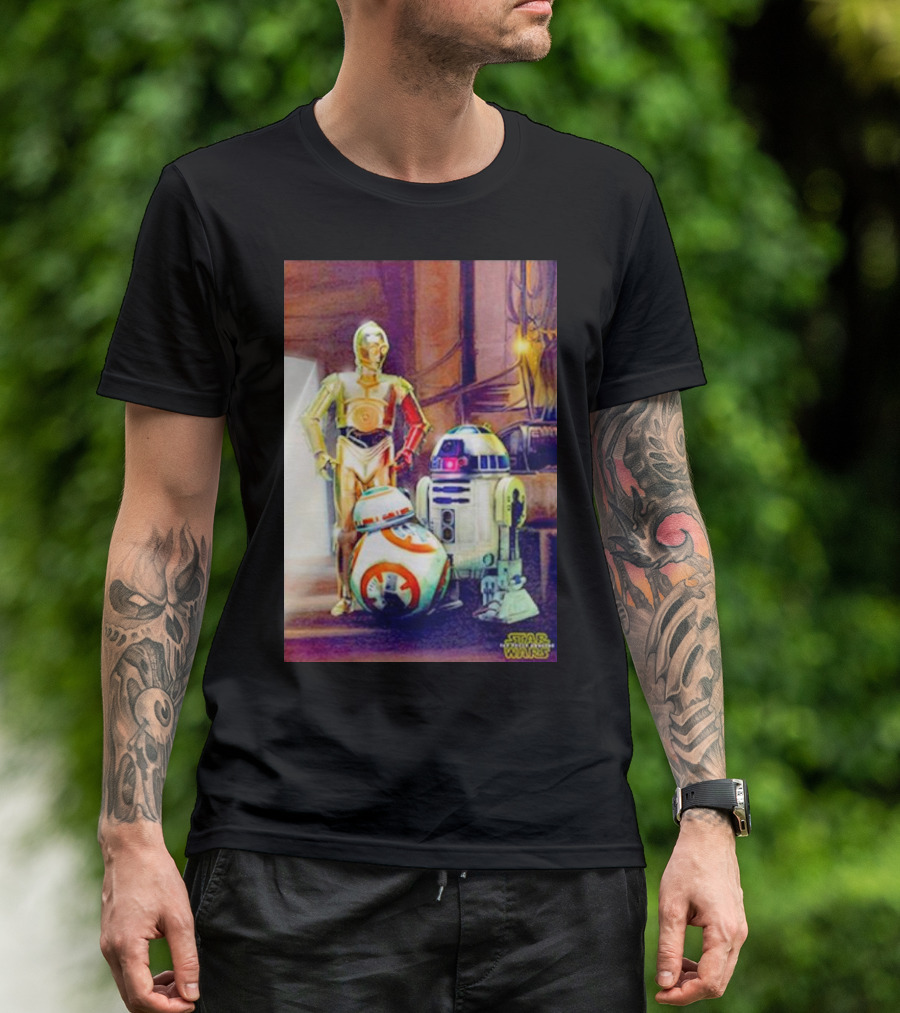 Three Droids C-3PO R2-D2 BB-8 Star Wars The Force Awakens T-Shirt