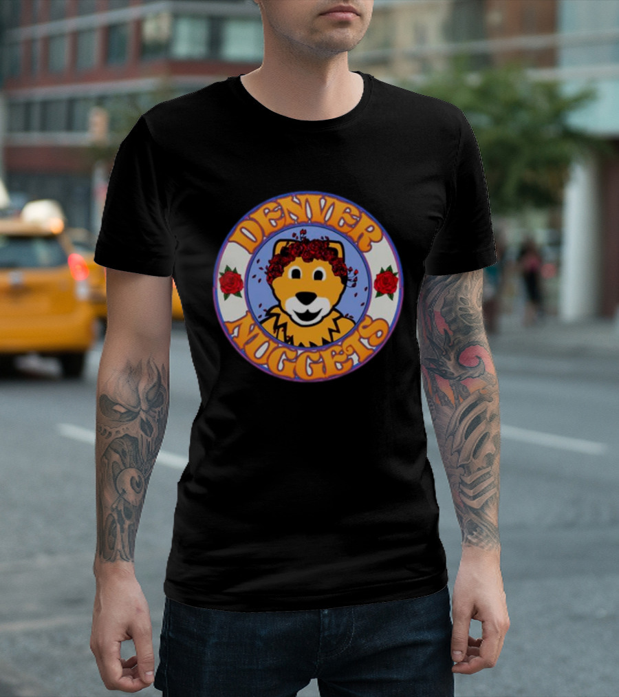 Denver Nuggets Bear Head Surrounded by Red Roses T-Shirt