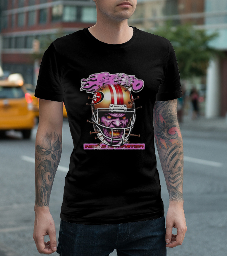 Beno Nin3Rs World Domination Football Helmet Purple Face T-Shirt