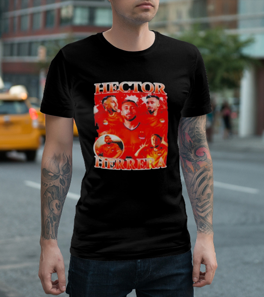 HECTOR HERRERA Red Bootleg Style Portrait Montage T-Shirt