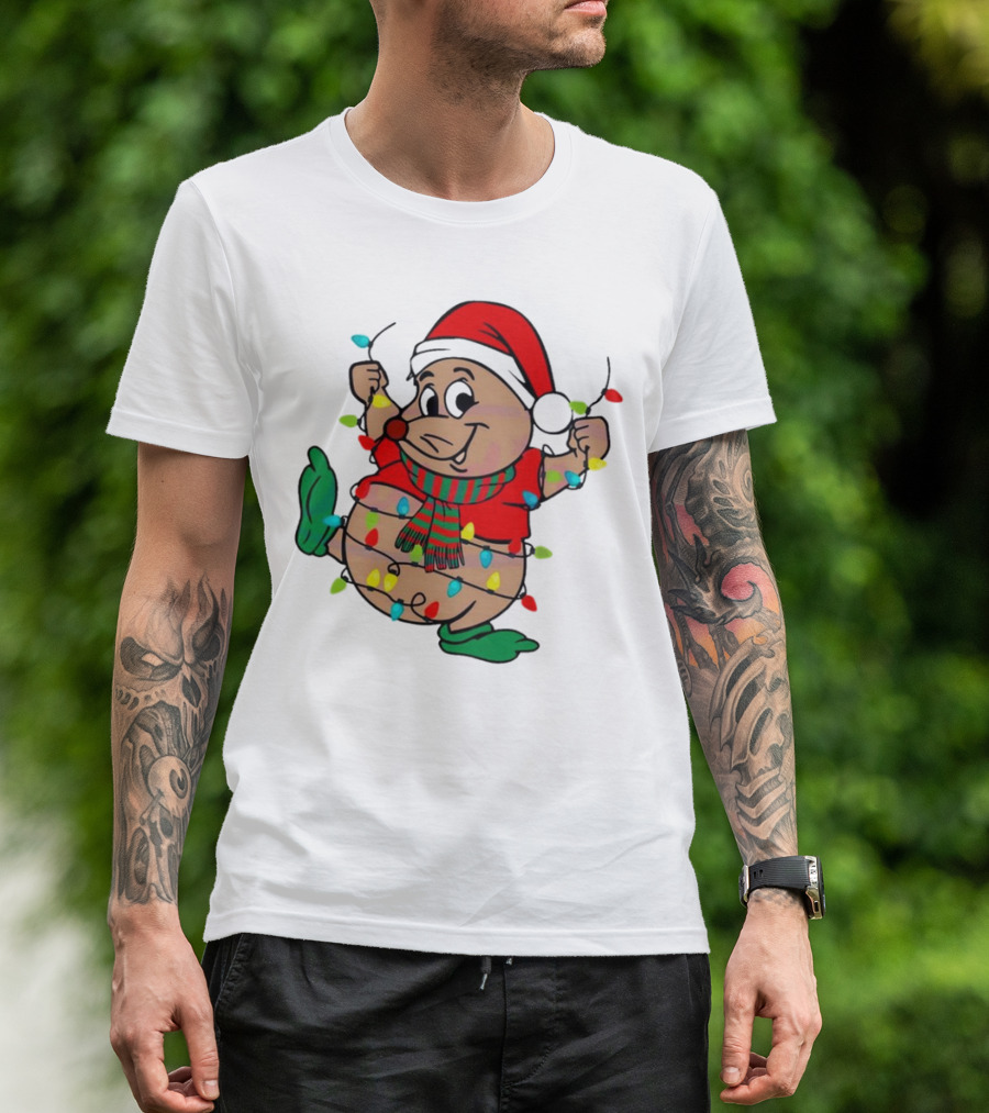 Gus Santa Hat Christmas Lights Cozy Festive Character With Bright Holiday Spirit T-Shirt