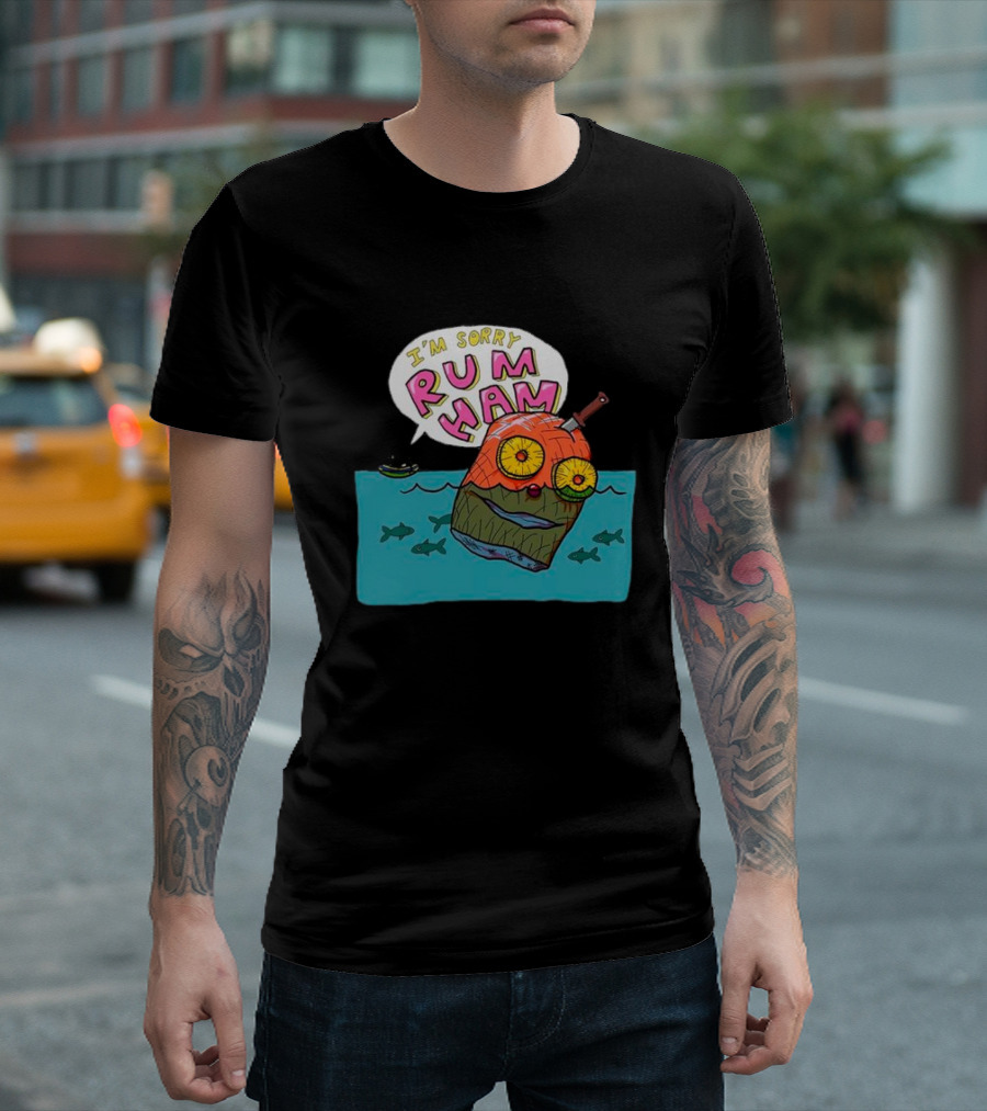I’m Sorry Rum Ham Cartoon Floating In Water With Knife And Fish T-Shirt