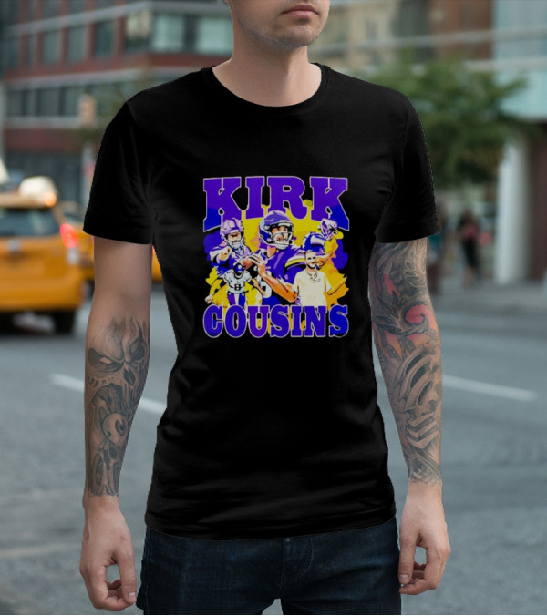 Kirk Cousins Vikings Football Player Collage Purple And Yellow T-Shirt