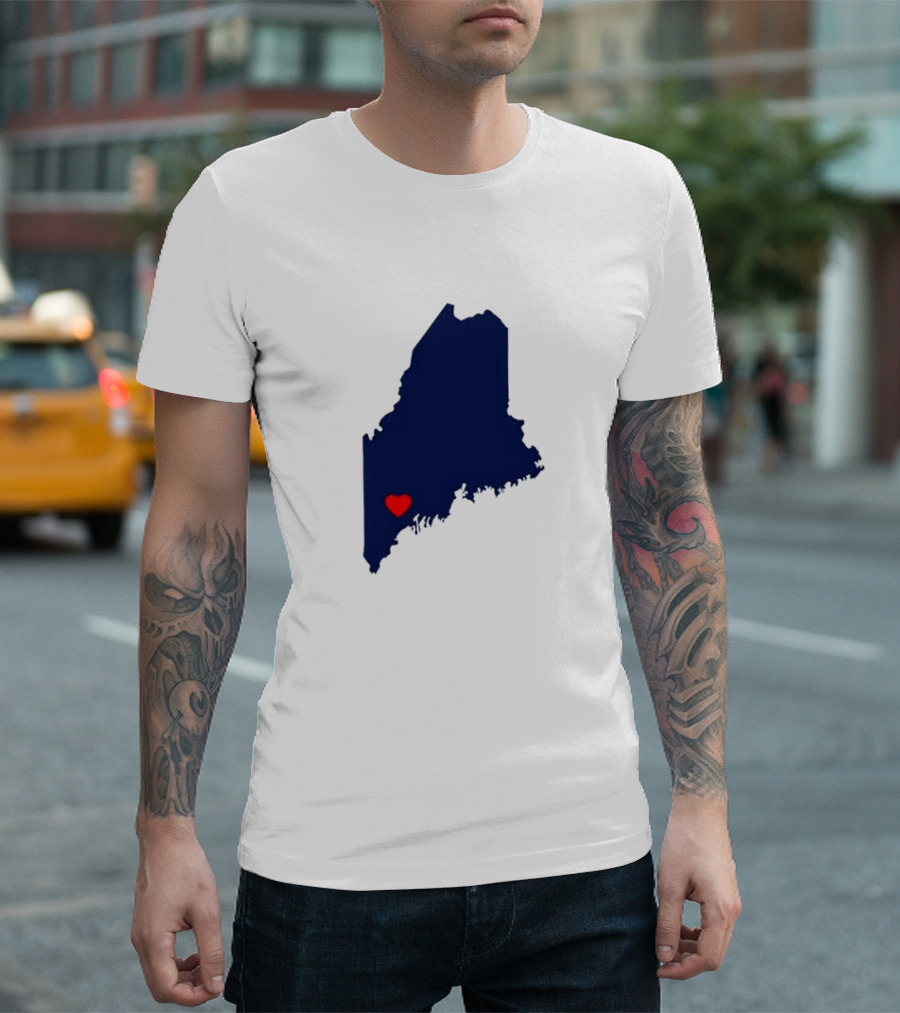 Love Lewiston Strong Heart On Maine Map T-Shirt