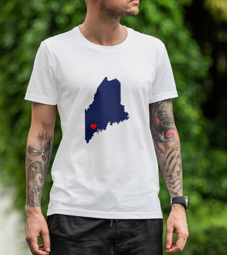 Love Lewiston Strong Heart On Maine Map T-Shirt