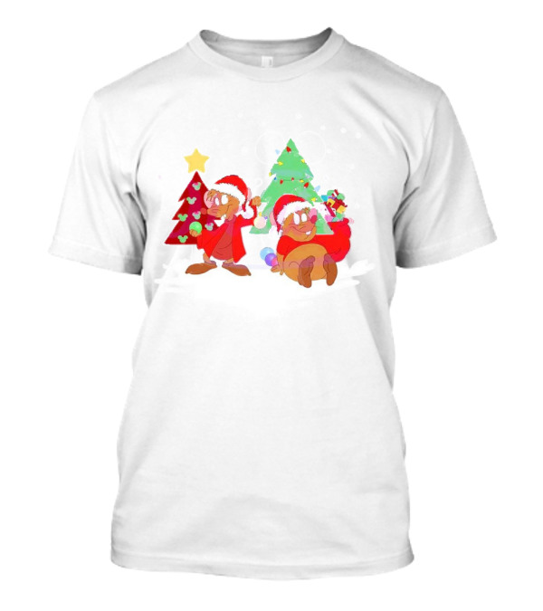 Santa Jaq And Gus With Christmas Lights And Presents By Christmas Tree T-Shirt