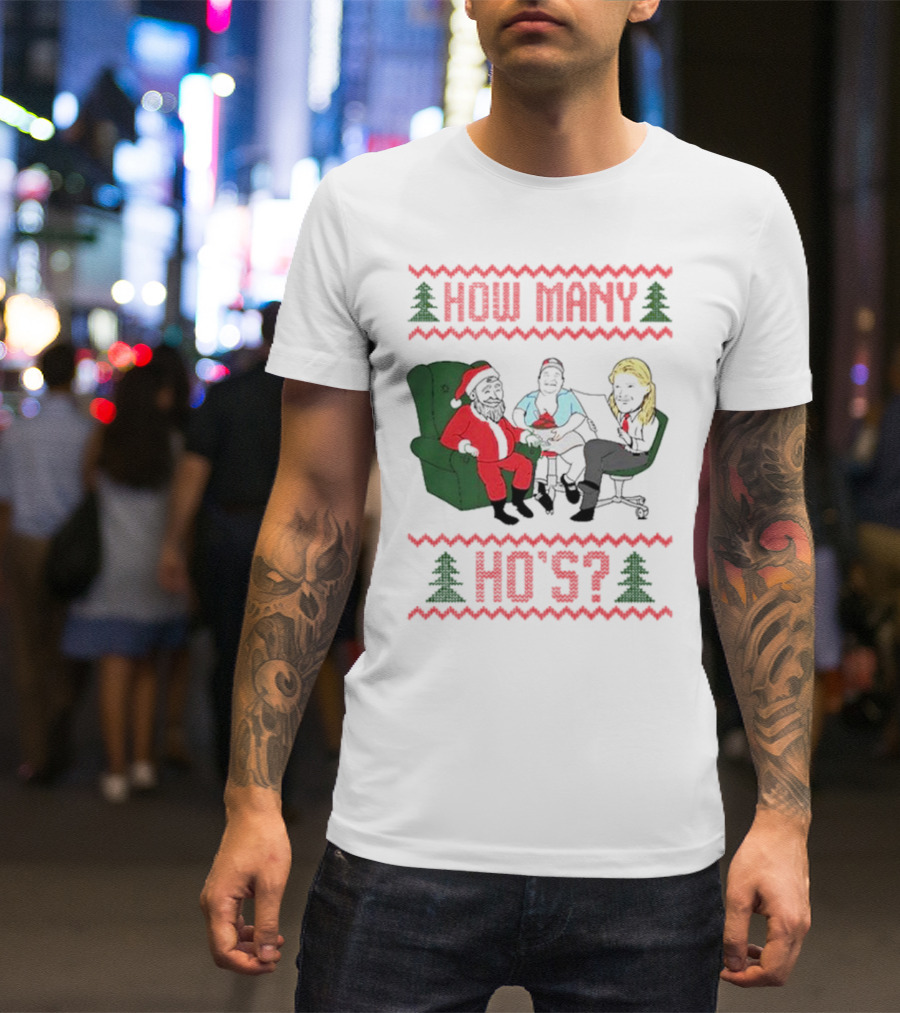 How Many Ho’s Santa Chair Christmas T-Shirt