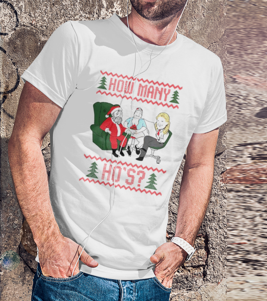 How Many Ho’s Santa Chair Christmas T-Shirt