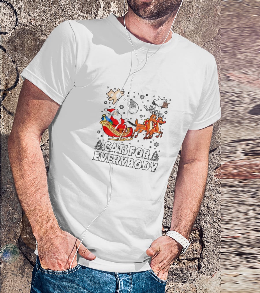 Cats For Everybody Santa Sleigh Christmas Reindeer T-Shirt