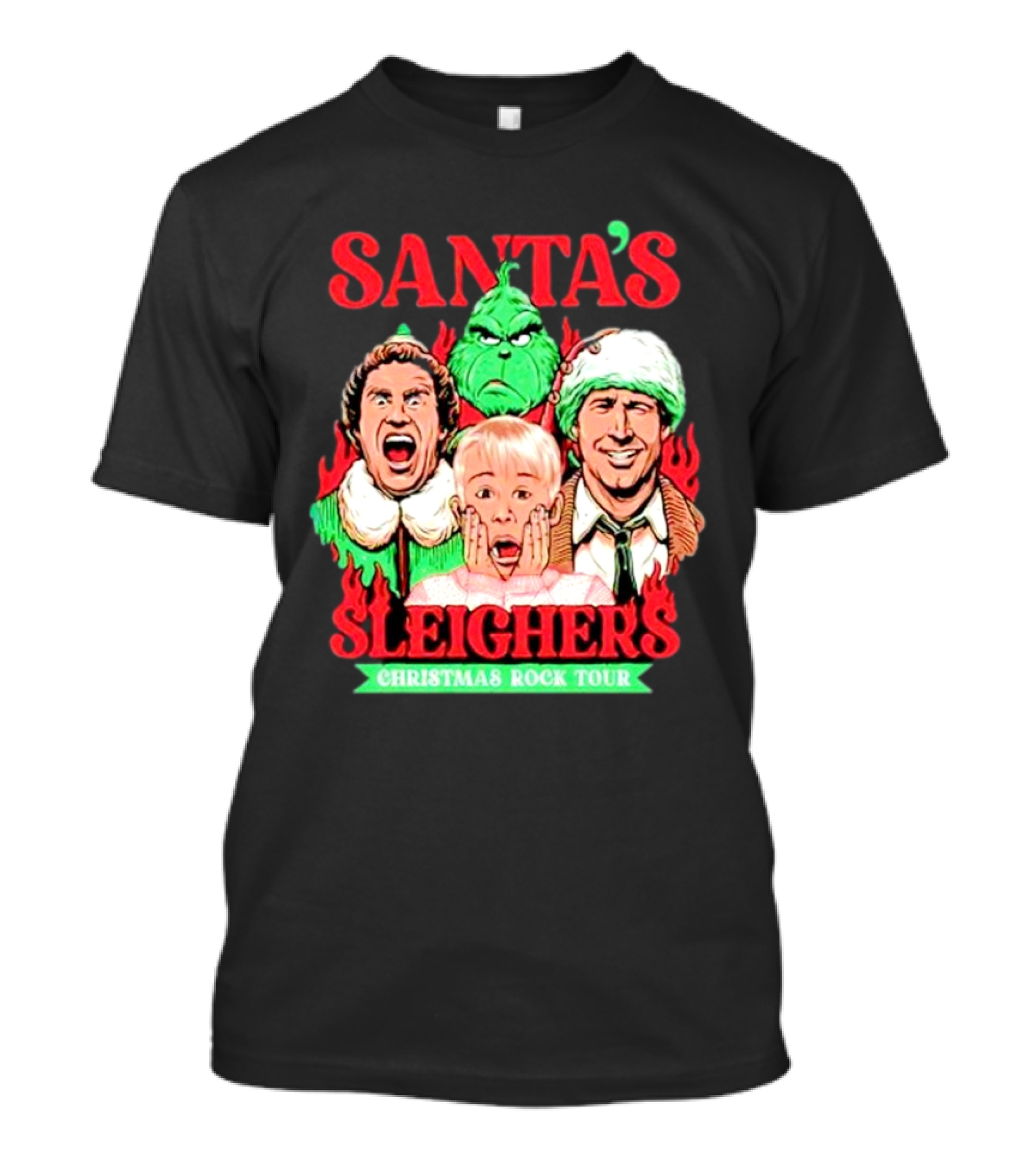 Santa's Sleighers Christmas Rock Tour Grinch Home Alone Holiday Icons T-Shirt