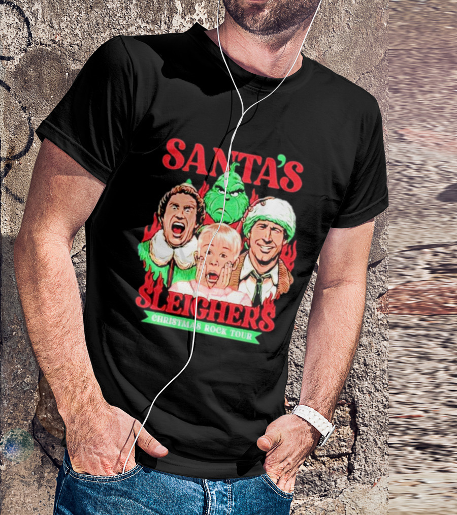 Santa's Sleighers Christmas Rock Tour Grinch Home Alone Holiday Icons T-Shirt