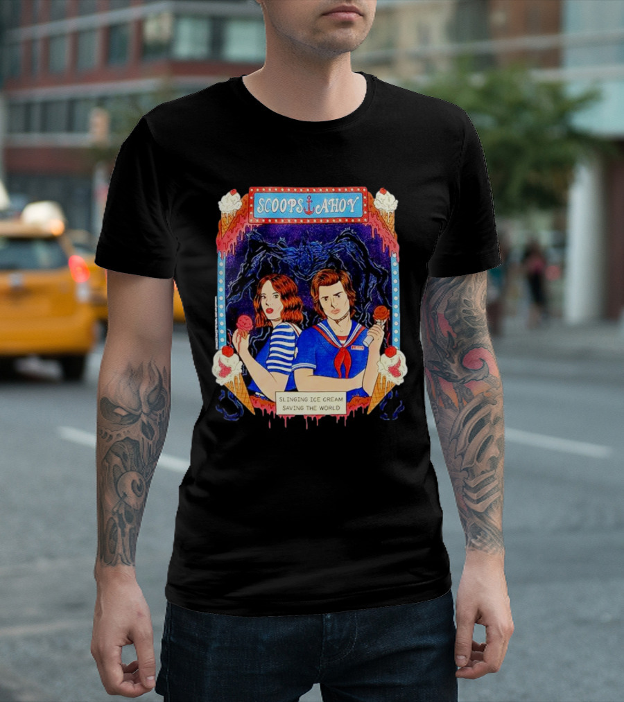 Scoops Ahoy Slinging Ice Cream Saving The World Stranger Things Duo Vintage T-Shirt