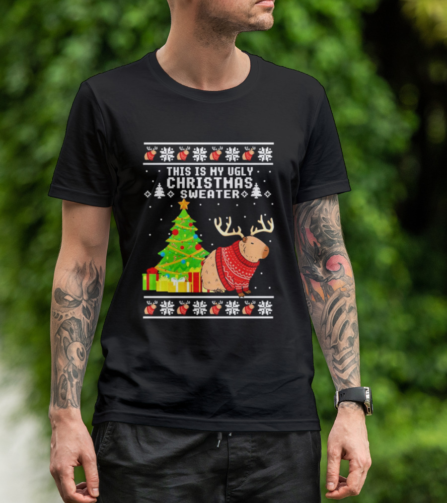 This Is My Ugly Christmas Sweater Capybara Reindeer T-Shirt