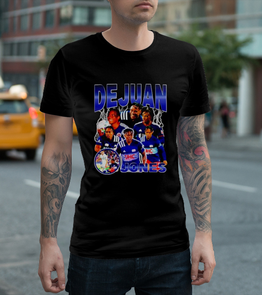 DEJUAN JONES Soccer Bootleg with JHC Logo and Lightning Background T-Shirt