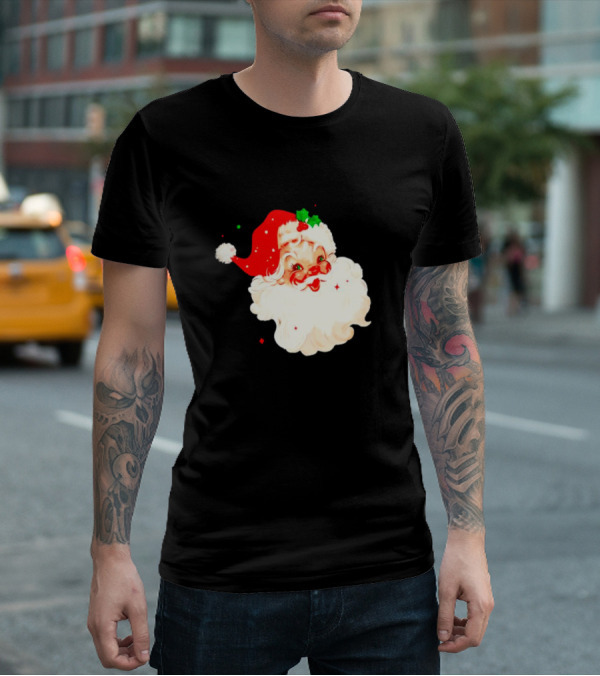 Santa Christmas Vintage Retro Style Holly Berries T-Shirt