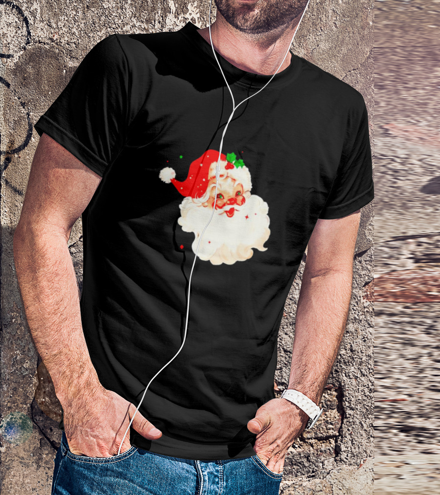 Santa Christmas Vintage Retro Style Holly Berries T-Shirt